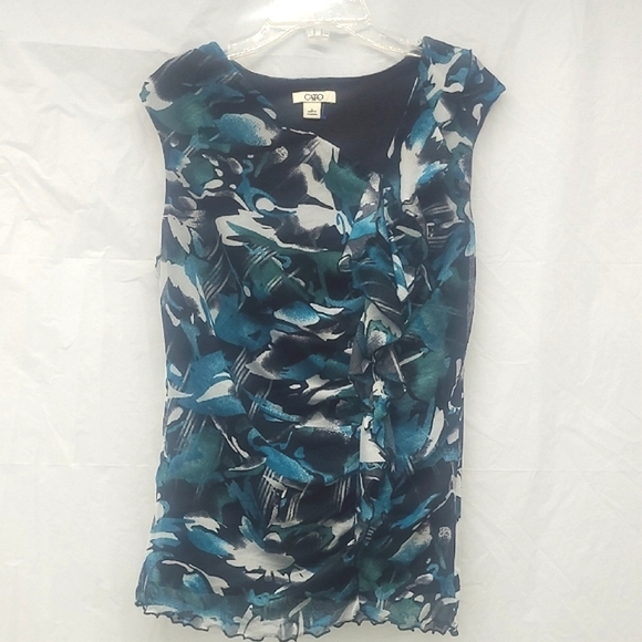 Sleeveless Blouse Tank Top Blue Black Whimsigoth Abstract Watercolor - Picture 1 of 9